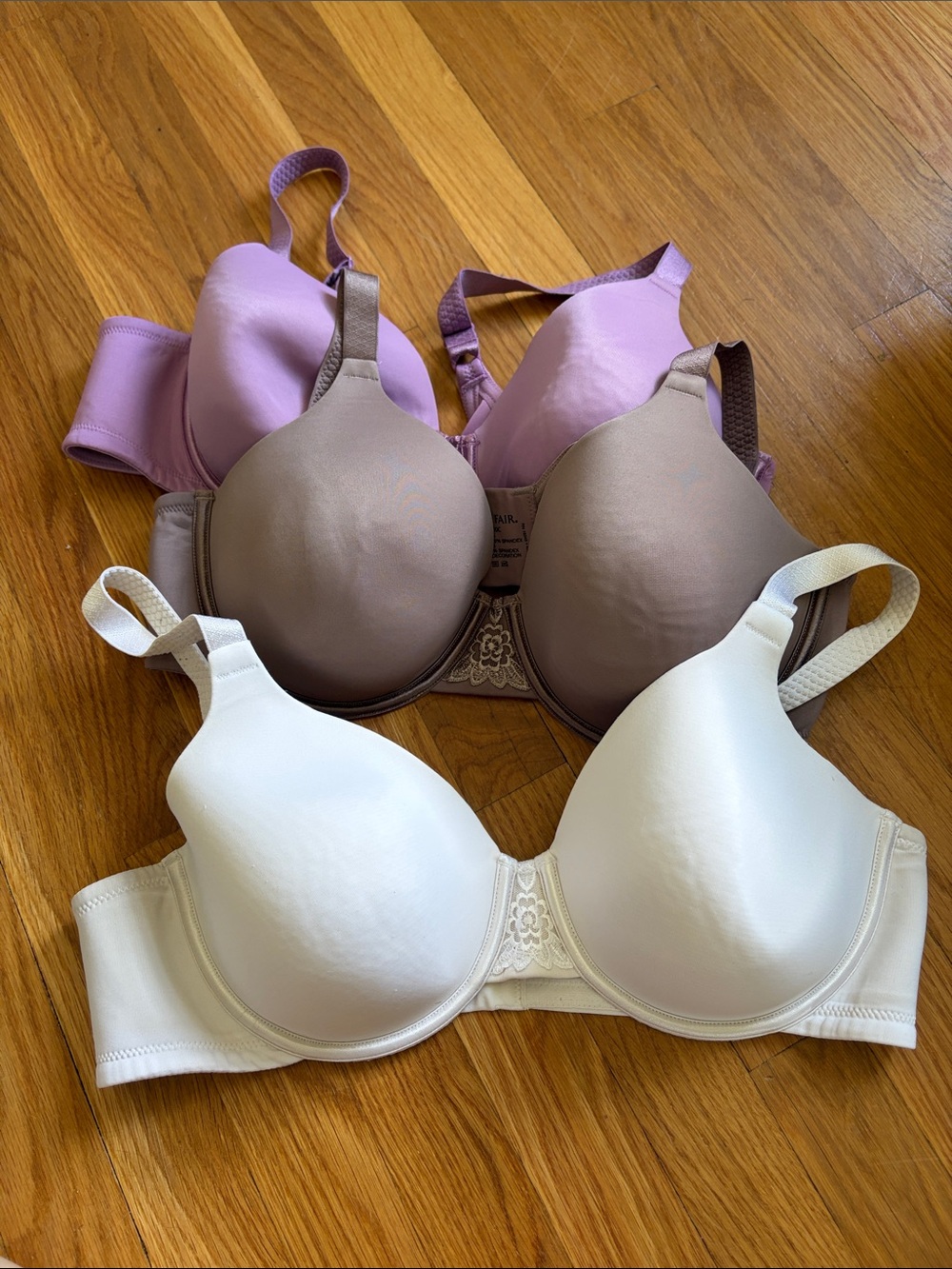 Vanity Fair Three-Pack T-Shirt Bras in White, Taupe, Lavender